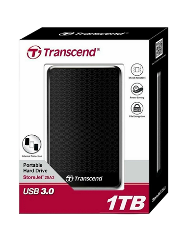 HDD portabil extern Transcend StoreJet 25A3, 1 TB, Negru (TS1TSJ25A3K)