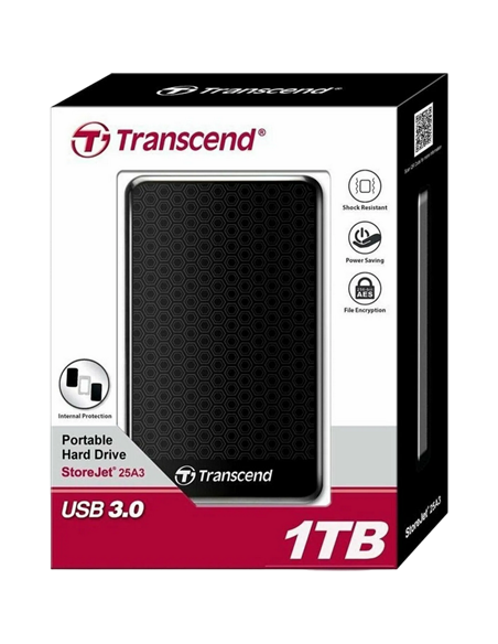 Внешний портативный жесткий диск Transcend StoreJet 25A3, 1 ТБ, Чёрный (TS1TSJ25A3K)
