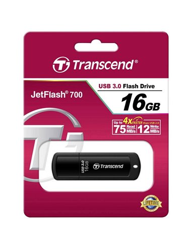 USB Flash накопитель Transcend JetFlash 700, 16Гб, Чёрный