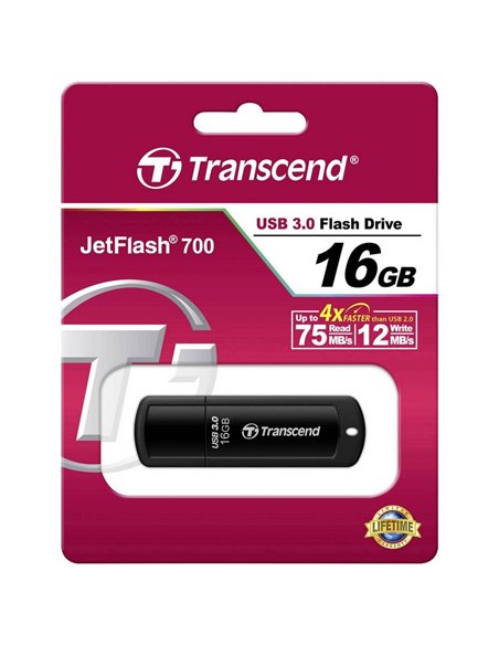 USB Flash накопитель Transcend JetFlash 700, 16Гб, Чёрный