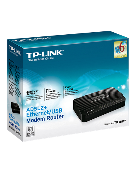 ADSL Модем TP-LINK TD-8817, ADSL/ADSL2/ADSL2 + до 24 Мбит/с, Чёрный