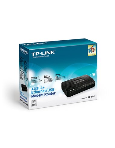 ADSL Модем TP-LINK TD-8817, ADSL/ADSL2/ADSL2 + до 24 Мбит/с, Чёрный