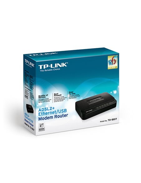 ADSL Модем TP-LINK TD-8817, ADSL/ADSL2/ADSL2 + до 24 Мбит/с, Чёрный