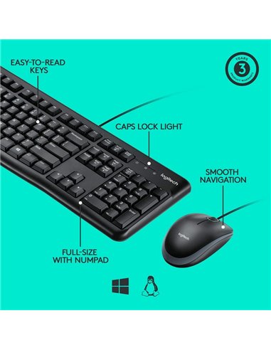 Клавиатура и мышь Logitech MK120, Проводное, Чёрный