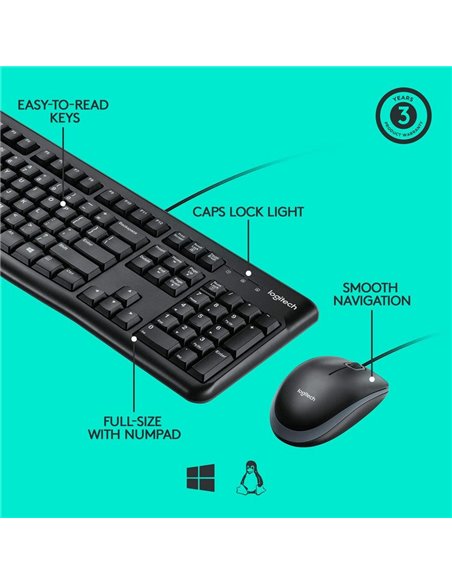 Клавиатура и мышь Logitech MK120, Проводное, Чёрный