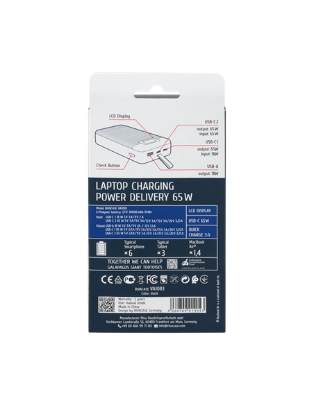 Acumulator extern Rivacase VA1083, 30000mAh, Negru