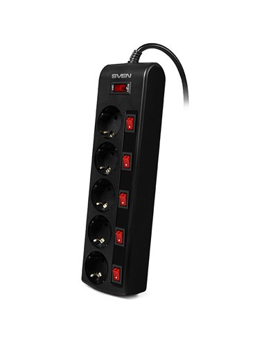 Prelungitor electric SVEN SF-05PL, 5 Prize, 3m, Negru