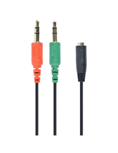 Аудио адаптер Cablexpert CCA-418, 3.5mm 4-pin (F) - 2x3.5mm 3-pin (M), 0,2м, Чёрный