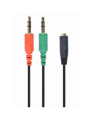 Аудио адаптер Cablexpert CCA-418, 3.5mm 4-pin (F) - 2x3.5mm 3-pin (M), 0,2м, Чёрный