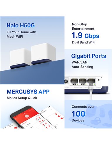 Домашняя Mesh Wi-Fi система MERCUSYS Halo H50G (2-pack), Белый