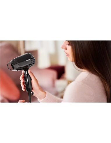 Uscător de păr compact Philips EssentialCare BHC010/10, 1200 W, Negru