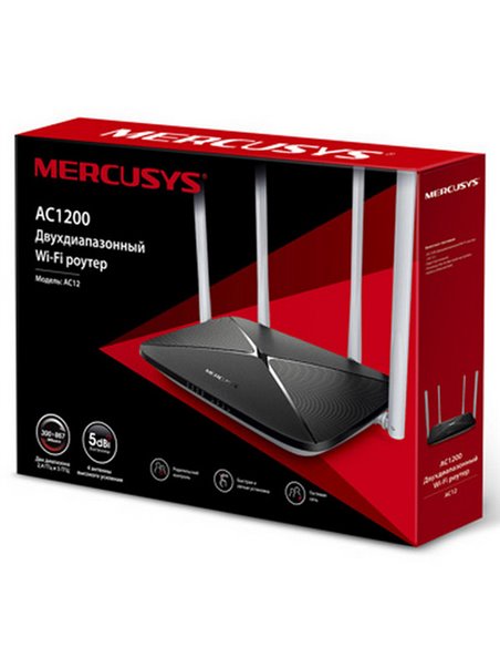 Беспроводной маршрутизатор MERCUSYS AC12, Чёрный
