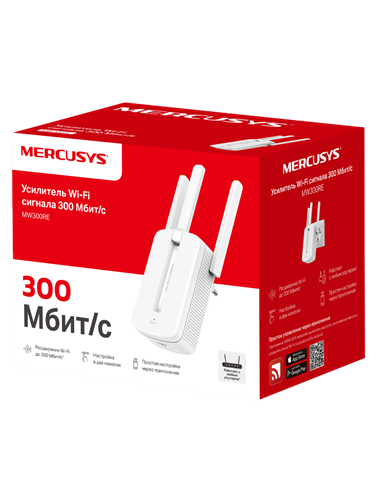 Усилитель Wi‑Fi сигнала MERCUSYS MW300RE, 300 Мбит/с, Белый