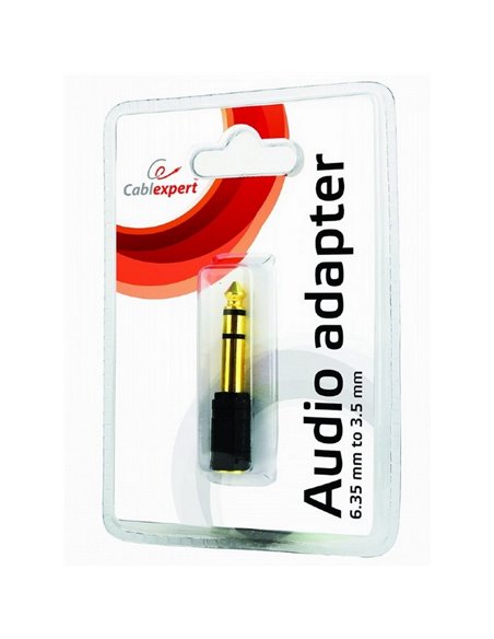 Аудио адаптер Cablexpert A-6.35M-3.5F, 6.35mm 3-pin (M) - 3.5mm 3-pin (F), Чёрный