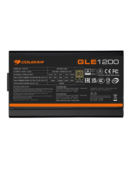Блок питания для компьютеров Cougar Power GLE 1200, 1200Вт, ATX, Полностью модульный
