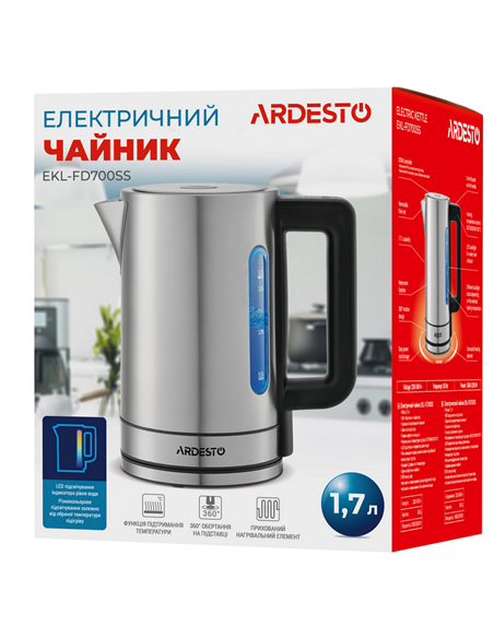 Электрочайник Ardesto EKL-FD700SS, Нержавеющая сталь