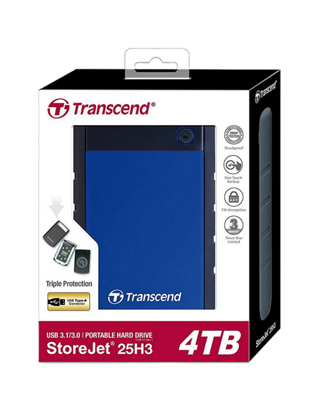 HDD portabil extern Transcend StoreJet 25H3B, 4 TB, Albastru Marin (TS4TSJ25H3B)