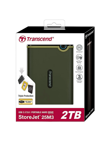 HDD portabil extern Transcend StoreJet 25M3G, 2 TB, Military Green (TS2TSJ25M3G)
