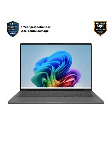 Laptop 14" ASUS Zenbook A14 OLED UX3407QA, Iceland Gray, Qualcomm Snapdragon X X1-26-100, 16GB/512GB, Windows 11 Home