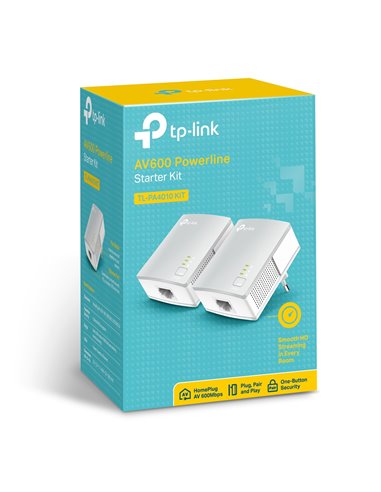 Адаптер Powerline TP-LINK TL-PA4010 KIT, AV600, 600 Mбит/c, Белый