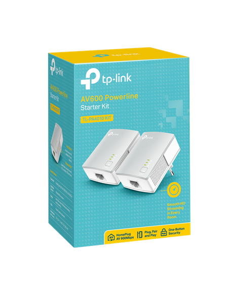 Адаптер Powerline TP-LINK TL-PA4010 KIT, AV600, 600 Mбит/c, Белый