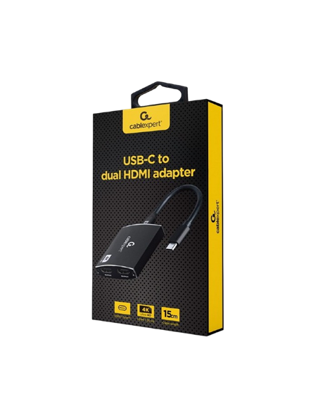 Видеокабель Cablexpert A-CM-HDMIF2-01, USB 3.1 Type-C (F) - 2 x HDMI (F), 0.15 м, Чёрный