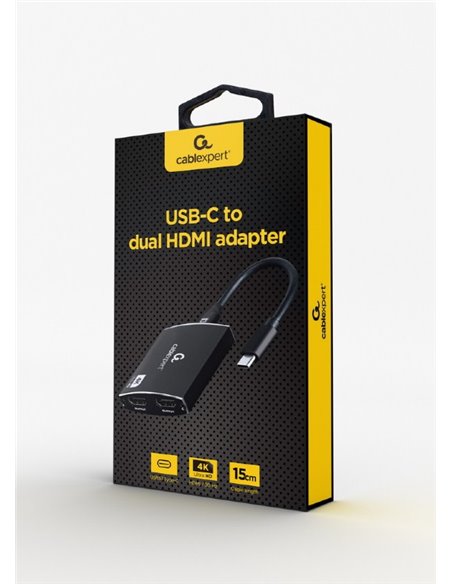 Cablu Video Cablexpert A-CM-HDMIF2-01, USB 3.1 Type-C (F) - 2 x HDMI (F), 0.15 m, Negru