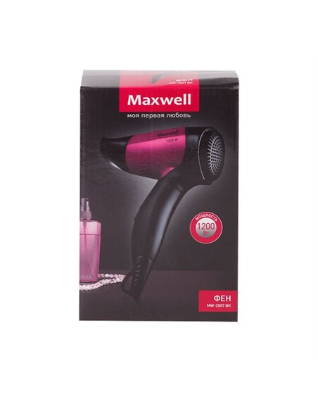 Компактный фен Maxwell MW-2007, 1200 Вт, Чёрный | Розовый