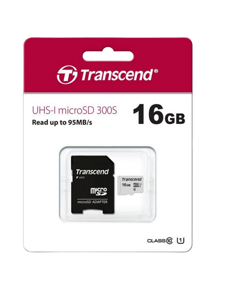 Карта памяти Transcend microSDHC 300S, 16Гб (TS16GUSD300S-A)