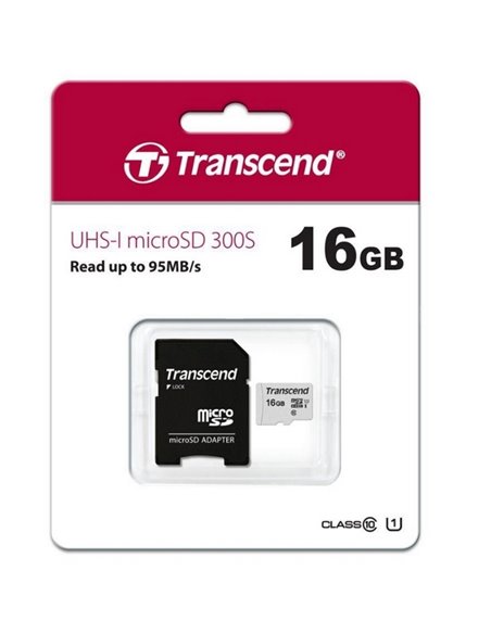 Карта памяти Transcend microSDHC 300S, 16Гб (TS16GUSD300S-A)