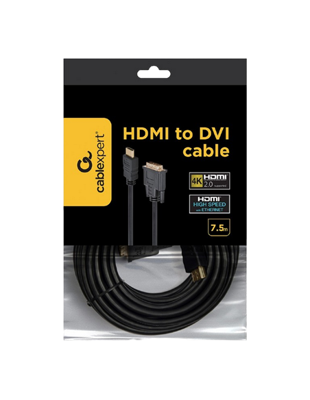 Видео кабель Cablexpert CC-HDMI-DVI-7.5MC, HDMI (M) - DVI-I (M), 7,5м, Чёрный