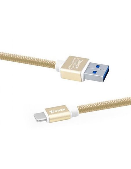Кабель для зарядки и синхронизации Xpower Type-C cable Nylon, USB Type-A/Type-C, 1м, Золотистый