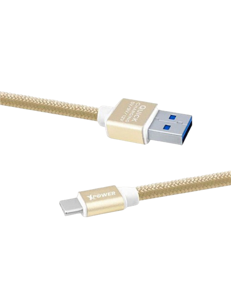 Кабель для зарядки и синхронизации Xpower Type-C cable Nylon, USB Type-A/Type-C, 1м, Золотистый