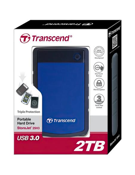 HDD portabil extern Transcend StoreJet 25H3B, 2 TB, Albastru Marin (TS2TSJ25H3B)