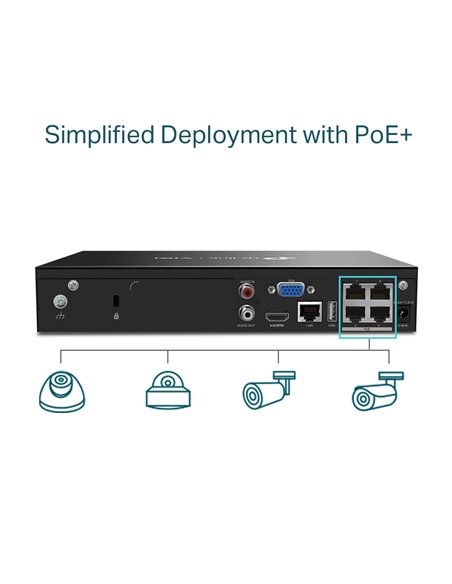 Видеорегистратор TP-LINK VIGI NVR1004H-4P, Чёрный