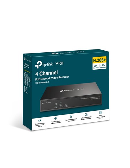 Видеорегистратор TP-LINK VIGI NVR1004H-4P, Чёрный