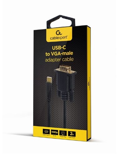 Видеокабель Cablexpert A-CM-VGAM-01, USB Type-C (M) - VGA (M), 0.15 м, Чёрный