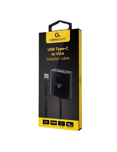Видеокабель Cablexpert A-CM-VGAF-01, USB 3.1 Type-C (M) - VGA 15-pin (F), 0.15 м, Чёрный