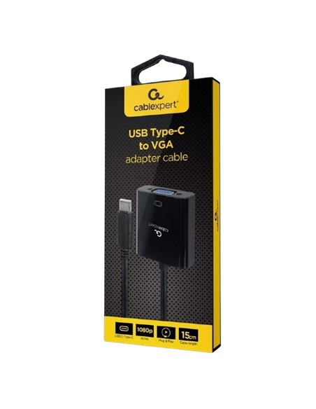 Видеокабель Cablexpert A-CM-VGAF-01, USB 3.1 Type-C (M) - VGA 15-pin (F), 0.15 м, Чёрный