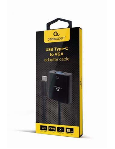 Видеокабель Cablexpert A-CM-VGAF-01, USB 3.1 Type-C (M) - VGA 15-pin (F), 0.15 м, Чёрный