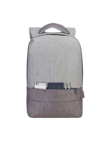 Rucsac pentru Laptop RivaCase Prater, 15.6", Poliester, Gri/Moca