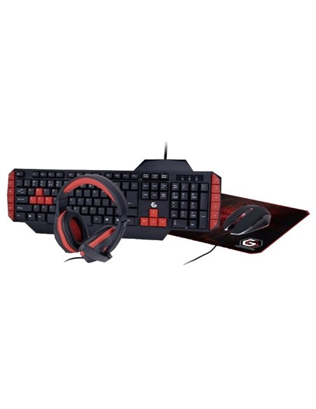 Set Tastatură + Mouse + Mouse Pad + Căști Gembird GGS-UMG4-02, Cu fir, Negru/Rosu