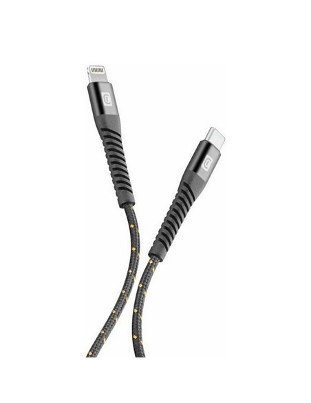 Cablu de încărcare și date Cellularline Strong Cable, Lightning/USB Type-C, 1,2m, Negru