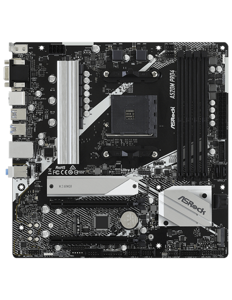 Материнская плата ASRock A520M PRO4, AM4, AMD A520, Micro-ATX