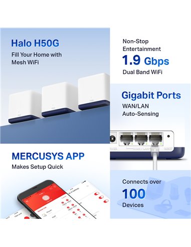 Sistem Wi-Fi Mesh MERCUSYS Halo H50G (3-pack), Alb
