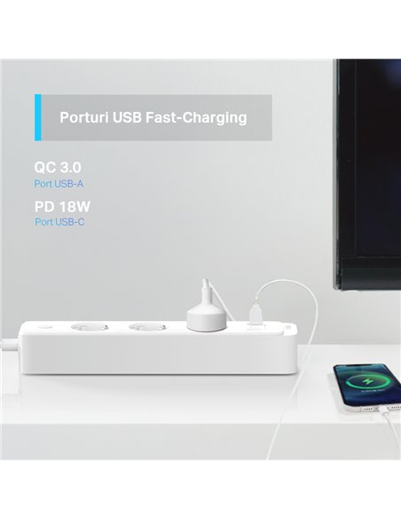 Priză inteligentă TP-LINK Tapo P300, Alb