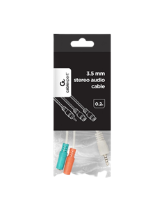 Аудио адаптер Cablexpert CCA-417W, 3.5mm 4-pin (M) - 2x 3.5mm 3-pin (F), 0,2м, Белый 2