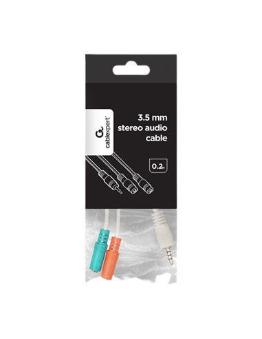 Аудио адаптер Cablexpert CCA-417W, 3.5mm 4-pin (M) - 2x 3.5mm 3-pin (F), 0,2м, Белый