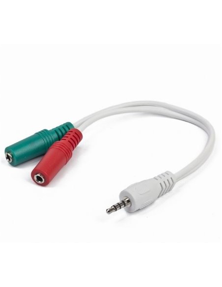 Аудио адаптер Cablexpert CCA-417W, 3.5mm 4-pin (M) - 2x 3.5mm 3-pin (F), 0,2м, Белый