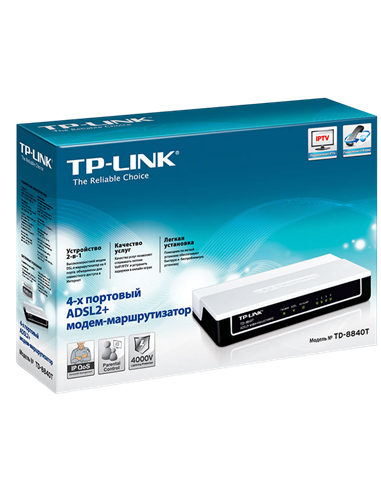 ADSL Модем TP-LINK TD-8840T, ADSL/ADSL2/ADSL2 + до 24 Мбит/с, Чёрный